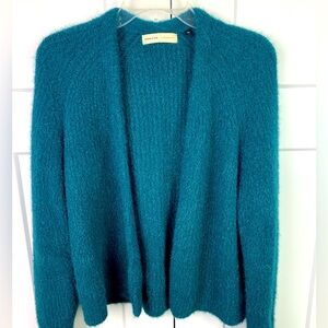 Sleeping On Snow Anthropologie SMALL Green Blue Fuzzy Cardigan Sweater